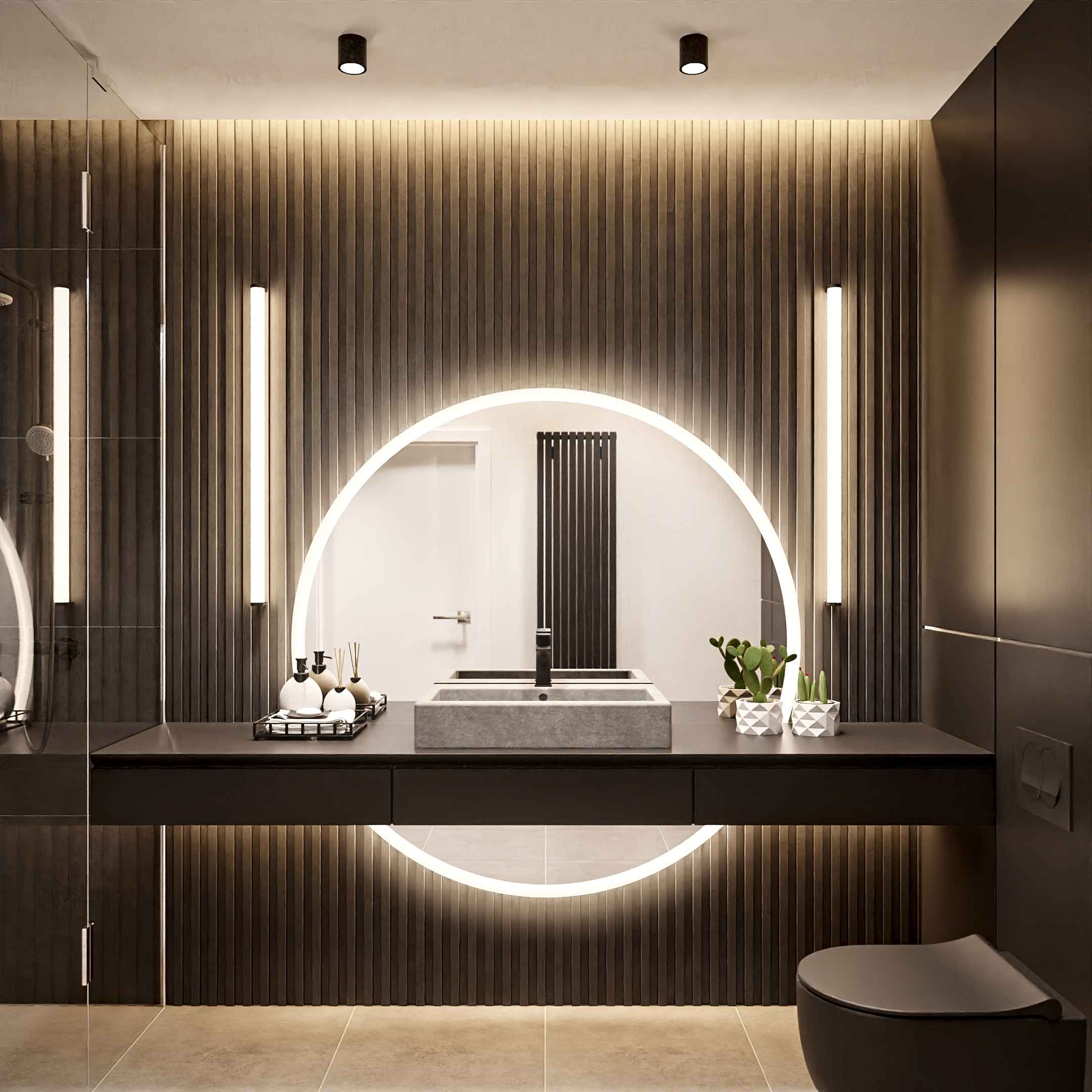 Duże okrągłe podświetlane lustro