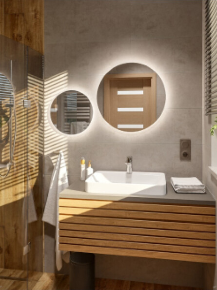 Lustro łazienkowe ćwiartka z koła z podświetleniem