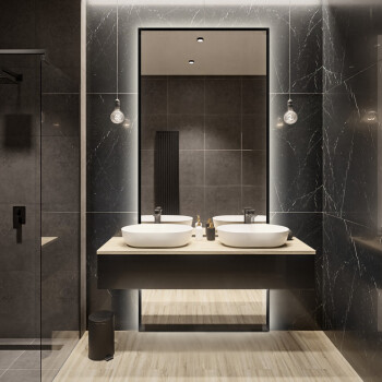 Lustro 1503001 W DWÓCH CZĘŚCIACH czarne (rama dookoła każdej części) z podświetleniem LED 90x190