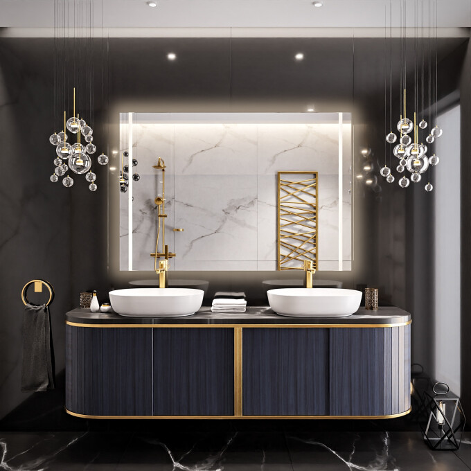 Lustro prostokątne FLAWIA piaskowane z podświetleniem LED-#0