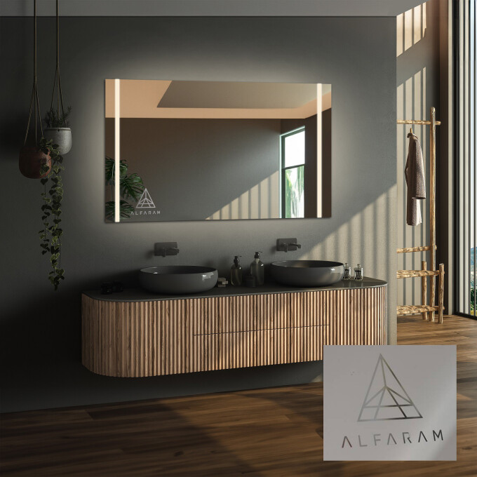 Lustro prostokątne FLAWIA piaskowane z podświetleniem LED  + logo na lustrze (wg załącznika) + ŻYWOTNOŚĆ TAŚMY LED LONG LIFE 70 000 GODZ-#0