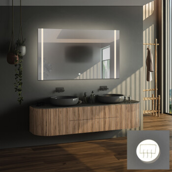 Lustro prostokątne FLAWIA piaskowane z podświetleniem LED 120x60 - poziom + mata antyparowa z dedykowanym włącznikiem (na środku na dole) + ŻYWOTNOŚĆ TAŚMY LED LONG LIFE 70 000 GODZ