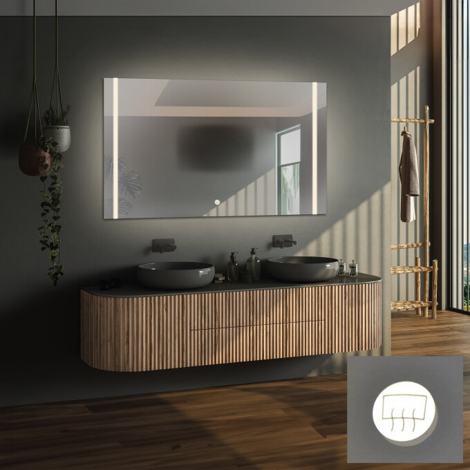 Lustro prostokątne FLAWIA piaskowane z podświetleniem LED  + mata antyparowa z dedykowanym włącznikiem (na środku na dole) + ŻYWOTNOŚĆ TAŚMY LED LONG LIFE 70 000 GODZ-#0