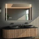 Lustro prostokątne FLAWIA piaskowane z podświetleniem LED  + zegar cyfrowy z czujnikiem temperatury (wg załącznika) + włącznik dotykowy (na środku na dole) + ŻYWOTNOŚĆ TAŚMY LED LONG LIFE 70 000 GODZ-#1