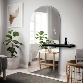 Lustro półowalne FRANK SHELF stojące szlifowane czarna półka MDF 40x150