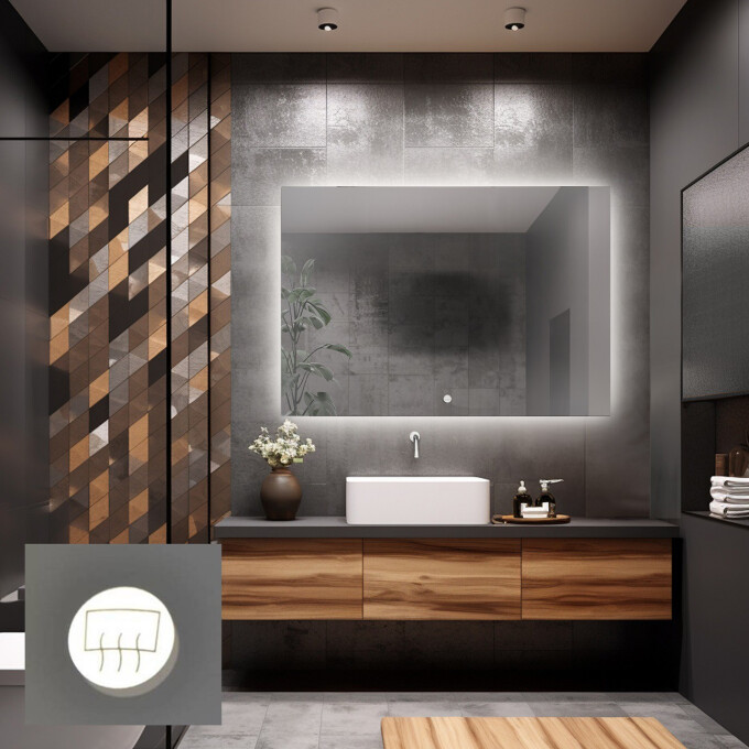 Lustro prostokątne AGIS z podświetleniem LED + mata antyparowa z dedykowanym włącznikiem dotykowym (na środku na dole) + ŻYWOTNOŚĆ TAŚMY LED LONG LIFE 70 000 GODZ-#0