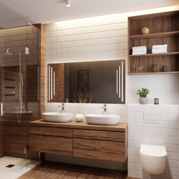 Lustro prostokątne ALIS piaskowane z podświetleniem LED i białą zabudową MDF 120x60