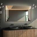 Lustro prostokątne ALIS piaskowane z podświetleniem LED i białą zabudową MDF - poziom - głośnik bluetooth + ŻYWOTNOŚĆ TAŚMY LED LONG LIFE 70 000 GODZ-#1