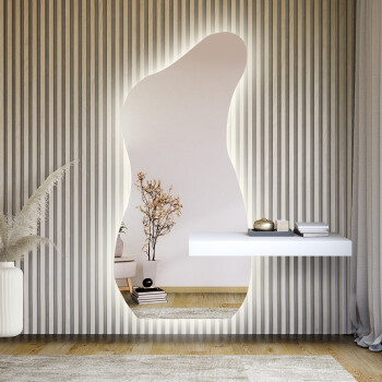 Lustro organiczne ANGELIT z wycięciem na szafkę z podświetleniem LED (tafla 6mm) 89x190 dxf