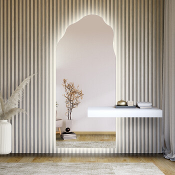 Lustro organiczne AURO I z wycięciem na szafkę z podświetleniem LED (tafla 6mm) 90x155 dxf