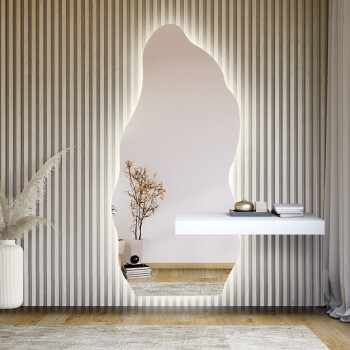 Lustro organiczne AURO II z wycięciem na szafkę z podświetleniem LED (tafla 6mm) 60x130 dxf