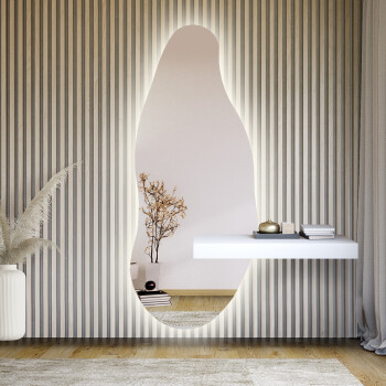 Lustro organiczne BARYT z wycięciem na szafkę z podświetleniem LED (tafla 6mm) 60x154 dxf