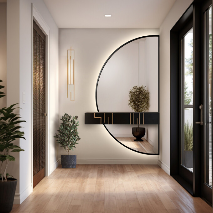 Lustro półokrągłe DOPPIO W DWÓCH CZĘŚCIACH w ramie MDF z podświetleniem LED-#0