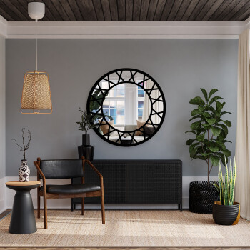 Lustro okrągłe ze szprosami ELENA czarne w ramie MDF fi 60