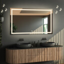 Lustro prostokątne EMI piaskowane z podświetleniem LED  - poziom + głośnik bluetooth + włącznik dotykowy (na środku na dole) + ŻYWOTNOŚĆ TAŚMY LED LONG LIFE 70 000 GODZ-#1