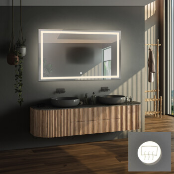 Lustro prostokątne EMI piaskowane z podświetleniem LED 120x60 - poziom + mata antyparowa z dedykowanym włącznikiem (na środku na dole) + ŻYWOTNOŚĆ TAŚMY LED LONG LIFE 70 000 GODZ