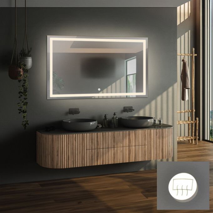 Lustro prostokątne EMI piaskowane z podświetleniem LED  - poziom + mata antyparowa z dedykowanym włącznikiem (na środku na dole) + ŻYWOTNOŚĆ TAŚMY LED LONG LIFE 70 000 GODZ-#0