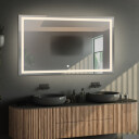 Lustro prostokątne EMI piaskowane z podświetleniem LED  - poziom + mata antyparowa z dedykowanym włącznikiem (na środku na dole) + ŻYWOTNOŚĆ TAŚMY LED LONG LIFE 70 000 GODZ-#1