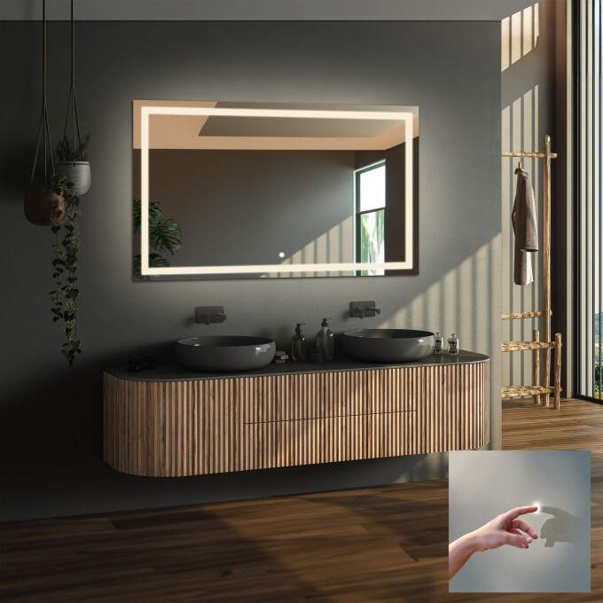 Lustro prostokątne EMI piaskowane z podświetleniem LED  + włącznik dotykowy + ŻYWOTNOŚĆ TAŚMY LED LONG LIFE 70 000 GODZ-#0