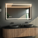 Lustro prostokątne EMI piaskowane z podświetleniem LED  + zegar cyfrowy z czujnikiem temperatury (lewy dolny róg) + ŻYWOTNOŚĆ TAŚMY LED LONG LIFE 70 000 GODZ-#1