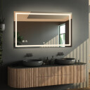 Lustro prostokątne EMI piaskowane z podświetleniem LED  + zegar cyfrowy z czujnikiem temperatury (lewy dolny róg) + włącznik dotykowy (na środku na dole) + ŻYWOTNOŚĆ TAŚMY LED LONG LIFE 70 000 GODZ-#1