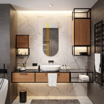 Lustro owalne EMMA srebrne z brązowym paskiem 50x100