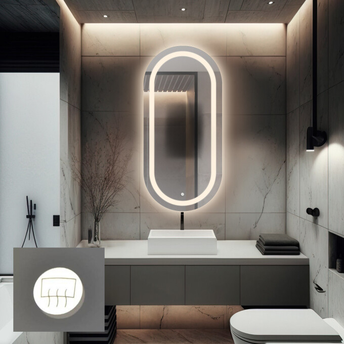 Lustro owalne HOLI piaskowane z podświetleniem LED
 - pion
 + mata antyparowa z dedykowanym włącznikiem (na środku na dole)
 + ŻYWOTNOŚĆ TAŚMY LED LONG LIFE 70 000 GODZ-#0