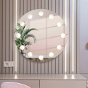 Lustro okrągłe kosmetyczne HOLLYWOOD piaskowane z podświetleniem LED i białą zabudową MDF-#0