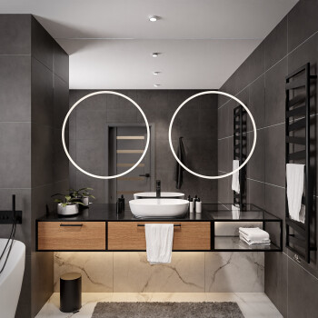 Lustro HUGO DOUBLE piaskowane z podświetleniem LED i białą zabudową MDF 100x100