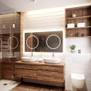 Lustro HUGO DOUBLE piaskowane z podświetleniem LED i białą zabudową MDF-#1