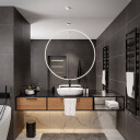 Lustro HUGO piaskowane z podświetleniem LED i białą zabudową MDF-#1