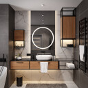 Lustro HUGO piaskowane z podświetleniem LED i białą zabudową MDF-#2