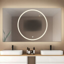 Lustro prostokątne HUGO piaskowane z podświetleniem LED i białą zabudową MDF - poziom + mata antyparowa z dedykowanym włącznikiem (na środku na dole) + ŻYWOTNOŚĆ TAŚMY LED LONG LIFE 70 000 GODZ-#1