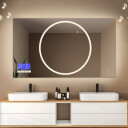 Lustro prostokątne HUGO piaskowane z podświetleniem LED i białą zabudową MDF - poziom + panel dotykowy (lewy dolny róg) + ŻYWOTNOŚĆ TAŚMY LED LONG LIFE 70 000 GODZ-#1