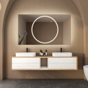 Lustro prostokątne HUGO piaskowane z podświetleniem LED i białą zabudową MDF - poziom - lusterko ZOOM (fi 14)(wg załącznika) + ŻYWOTNOŚĆ TAŚMY LED LONG LIFE 70 000 GODZ-#0