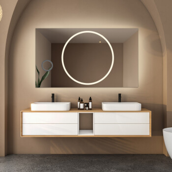 Lustro prostokątne HUGO piaskowane z podświetleniem LED i białą zabudową MDF 120x60 - poziom - lusterko ZOOM (fi 14)(wg załącznika) + ŻYWOTNOŚĆ TAŚMY LED LONG LIFE 70 000 GODZ