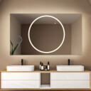 Lustro prostokątne HUGO piaskowane z podświetleniem LED i białą zabudową MDF - poziom - lusterko ZOOM (fi 14)(wg załącznika) + ŻYWOTNOŚĆ TAŚMY LED LONG LIFE 70 000 GODZ-#1