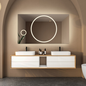 Lustro prostokątne HUGO piaskowane z podświetleniem LED i białą zabudową MDF 120x60 - poziom + lusterko ZOOM LED (fi 15) z dedykowanym włącznikiem (wg załącznika) + ŻYWOTNOŚĆ TAŚMY LED LONG LIFE 70 000 GODZ