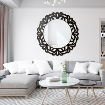 Lustro okrągłe ażurowe IDALIA czarne w ramie mdf 90x90 (fi 58)