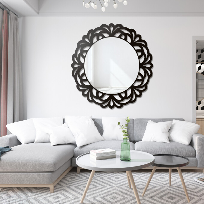 Lustro okrągłe ażurowe IDALIA w ramie mdf-#0