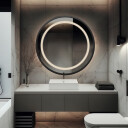 Lustro okrągłe LAURA w ramie MDF piaskowane z podświetleniem LED-#0