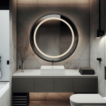 Lustro okrągłe LAURA białe w ramie MDF piaskowane z podświetleniem LED fi 53