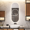 Lustro owalne LEO piaskowane z podświetleniem LED i białą zabudową MDF-#1