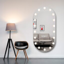 Lustro owalne LONDON piaskowane z podświetleniem LED i białą zabudową MDF-#1