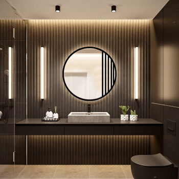 Lustro okrągłe ze szprosami LOTIS czarne w ramie MDF z podświetleniem LED fi 120