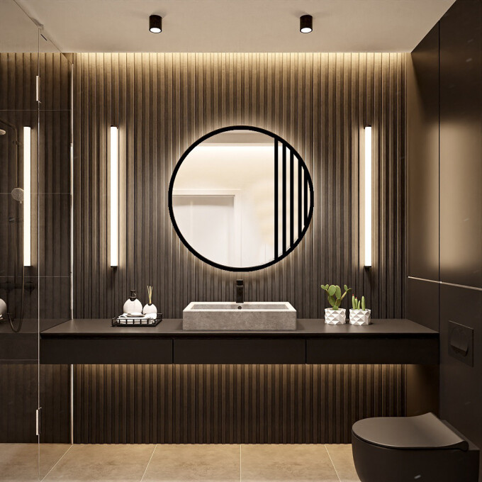 Lustro okrągłe ze szprosami LOTIS w ramie MDF z podświetleniem LED-#0