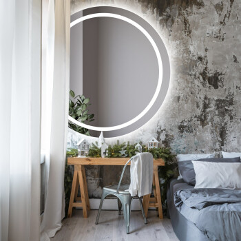 Lustro MAIA ŚCIĘTY BOK piaskowane z podświetleniem LED fi 120 S