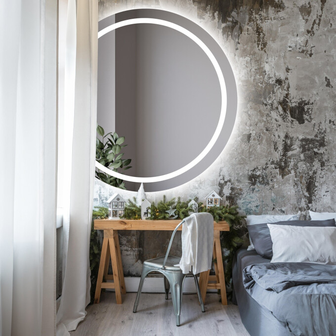 Lustro MAIA ŚCIĘTY BOK piaskowane z podświetleniem LED-#0