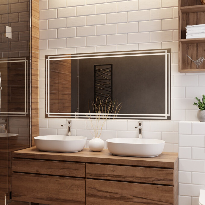 Lustro prostokątne MARLA piaskowane z podświetleniem LED-#0