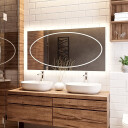 Lustro prostokątne MELISA piaskowane z podświetleniem LED i białą zabudową MDF-#0